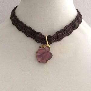 Vintage Goth / baroque purple and gold tone orchid choker necklace